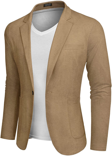 Men's Khaki Lightweight Long Sleeve Lapel Blazer