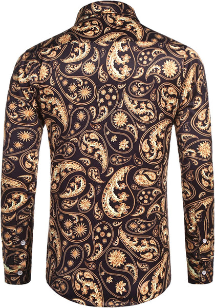 Black Luxury Design Print Long Sleeve Men's Dress Shirt