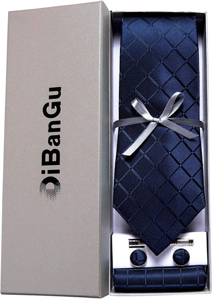 Men's High Quality Jacquard Silk Navy Blue Cufflink Tie Clip Set