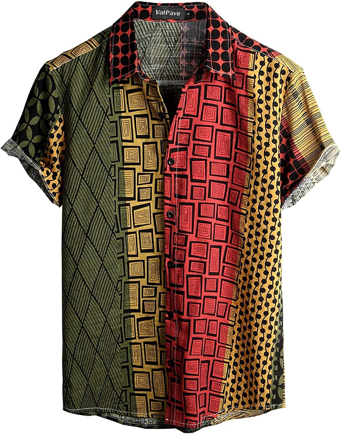 Men's Green Diamond Multi Print Casual Short Sleeve Shirt