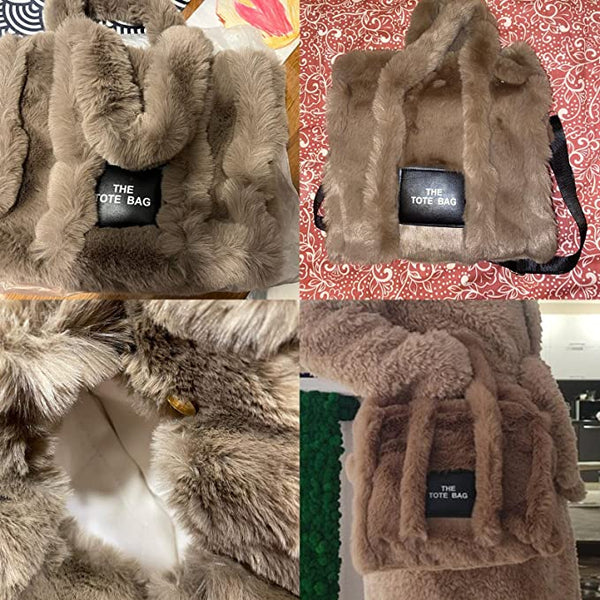 Faux Fur Chic Top Handle Pink Fuzzy Tote Bag