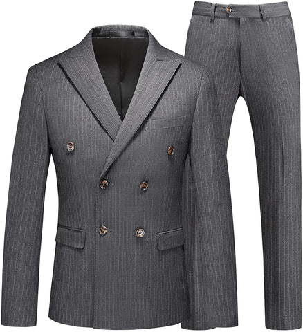 Pinstripe Grey Charming 3 Piece Double Breasted Suit