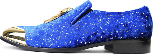 Gold Tassel Royal Blue Velvet Men's Tuxedo Shoes