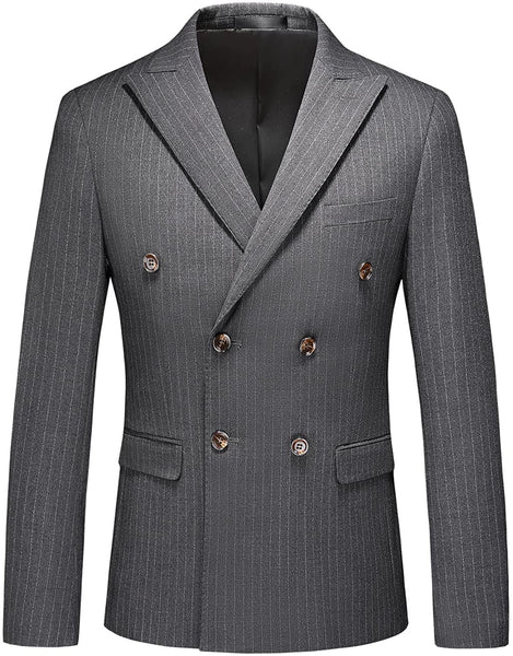 Pinstripe Grey Charming 3 Piece Double Breasted Suit