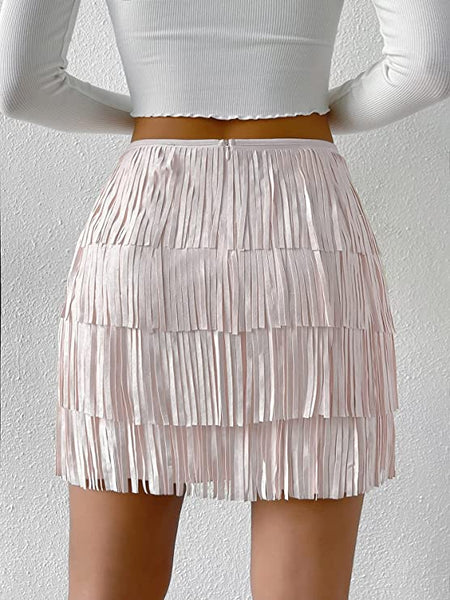 Cream Fringe Faux Suede Mini Skirt