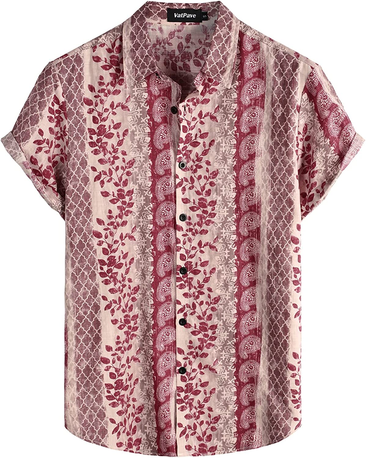 Men's Red Floral Print Casual Short Sleeve Shirt