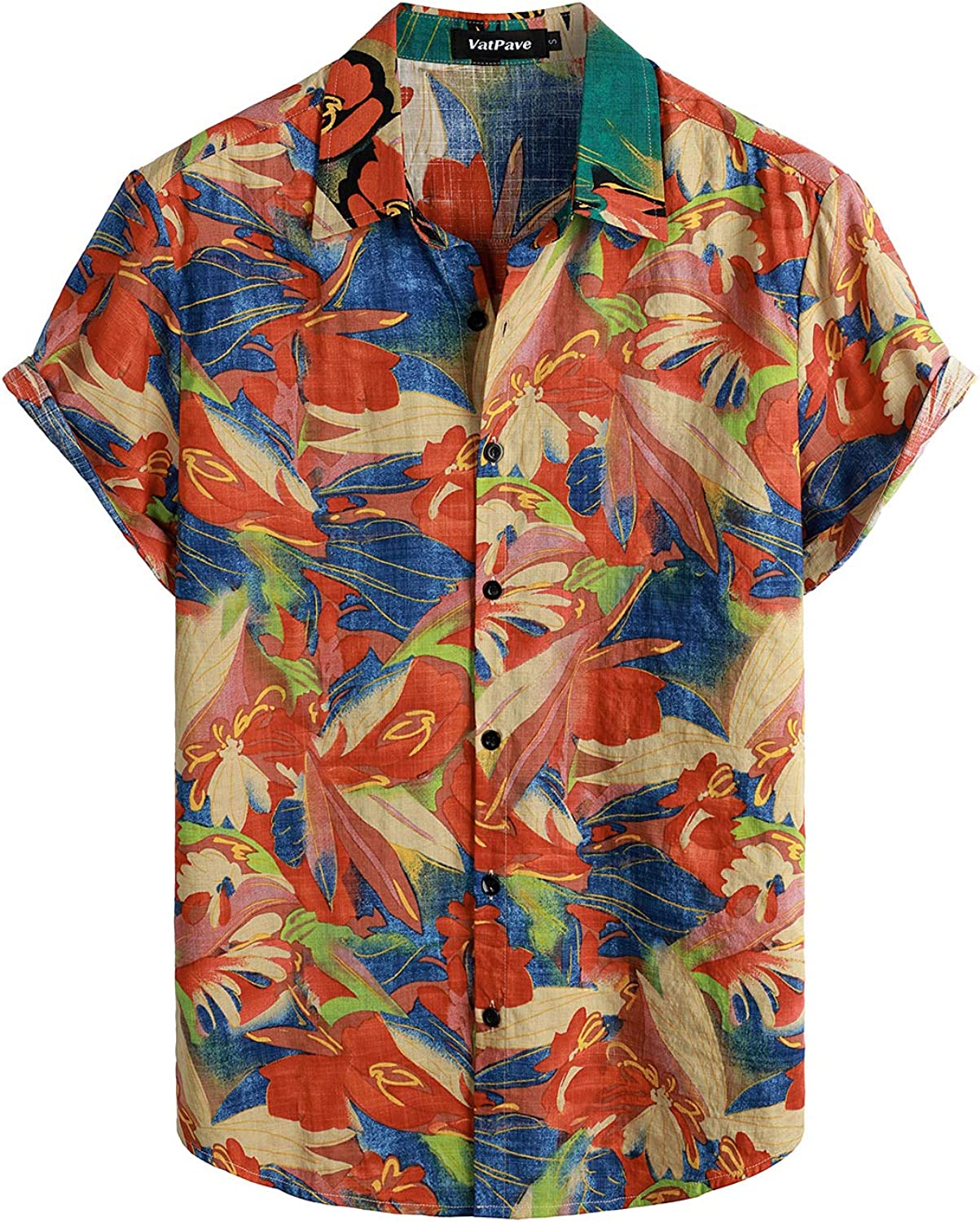 Men's Orange Floral Print Casual Short Sleeve Shirt