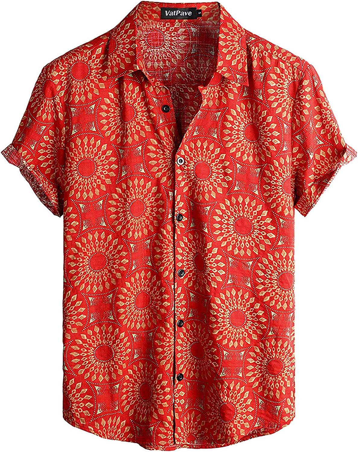 Men's Circle Orange Print Casual Short Sleeve Shirt