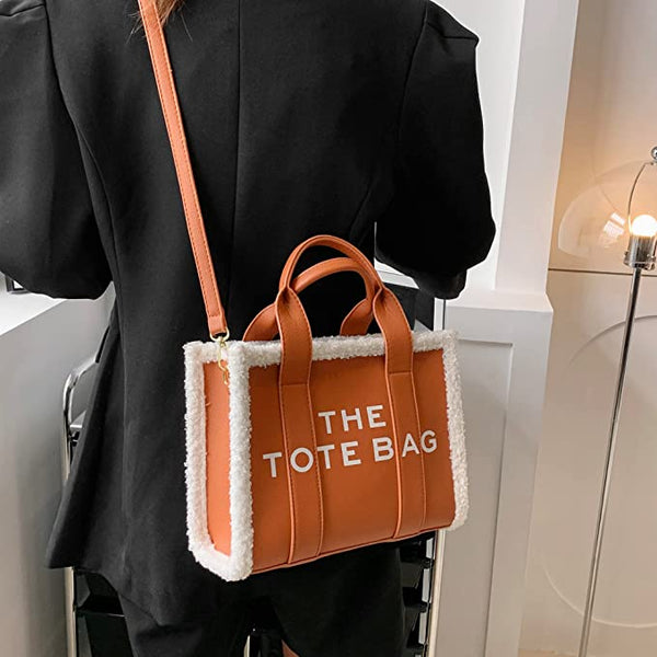 Trendy Fuzzy Black Top Handle Tote Bag