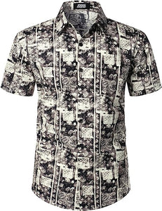 Men's Short Sleeve Button Grey/White Printed Shirt