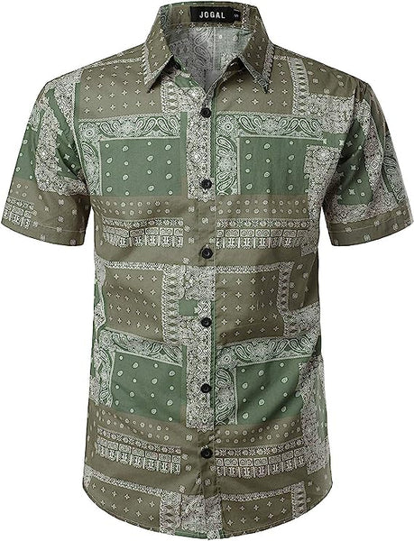 Men's Short Sleeve Button Grey/White Printed Shirt