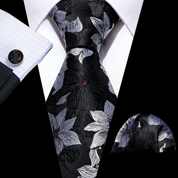 Men's Gold Print Silk Tie Set w/Handkerchief & Cufflinks