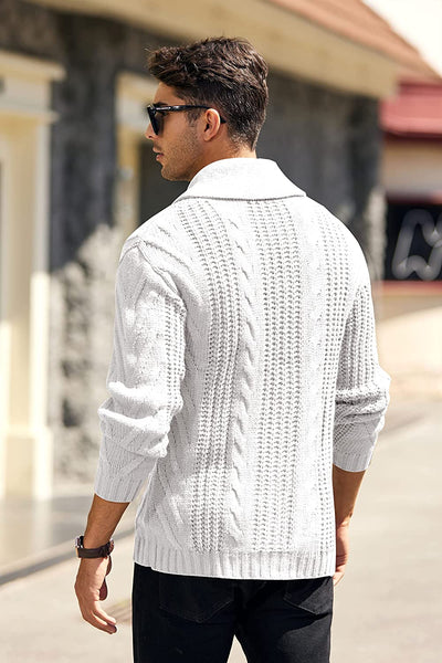 Casual White Shawl Knitted Collar Loose Long Sleeve Sweater