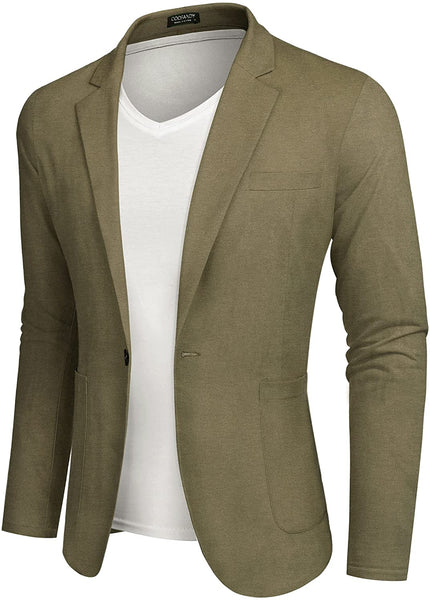 Men's Army Green Lightweight Long Sleeve Lapel Blazer