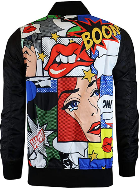 Men's Designer Multi-Color Street Art Print Bomber Long Sleeve Jacket