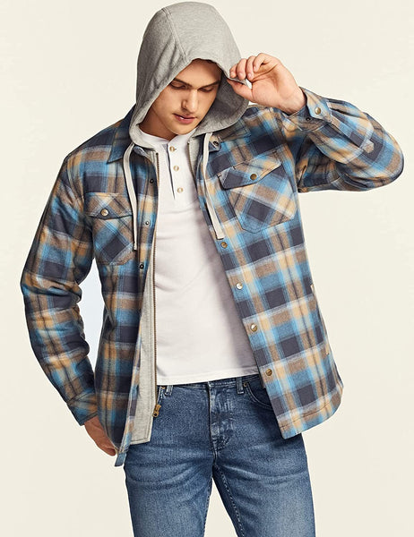 Ocean Sand Quilted Lined Flannel Men's Hooded Shirt Jacket