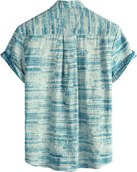 Men's Light Blue Multi Print Casual Short Sleeve Shirt