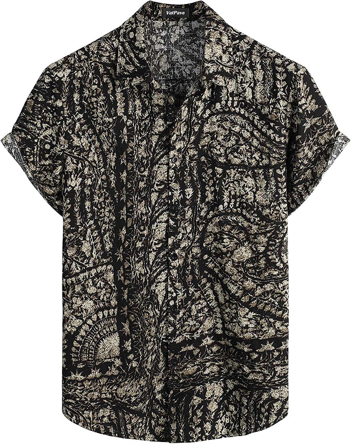 Men's Black Floral Multi Print Casual Short Sleeve Shirt