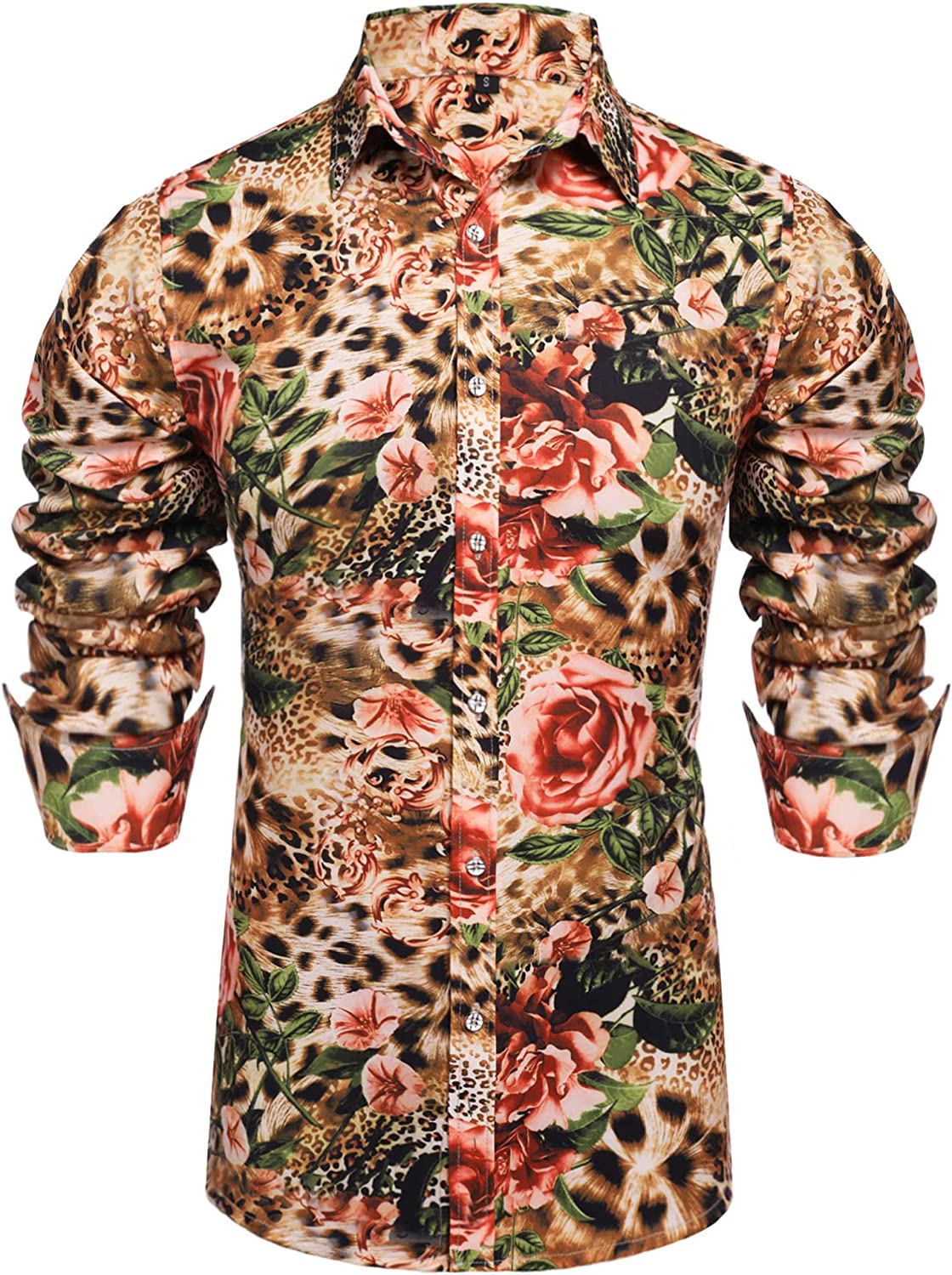 Leopard Luxury Design Print Long Sleeve Men's Dress Shirt