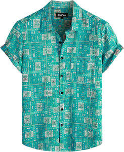 Men's Tribal Teal Multi Print Casual Short Sleeve Shirt