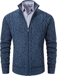 Blue Slim Fit Sweater Knitted Cardigan with Pockets