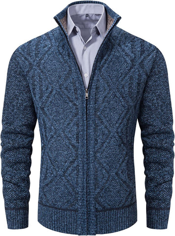 Blue Slim Fit Sweater Knitted Cardigan with Pockets