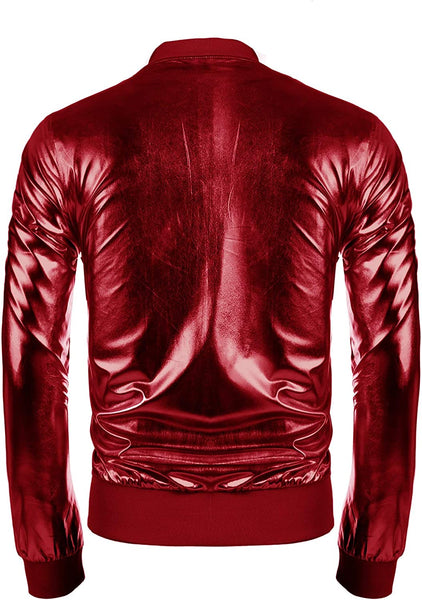 Vintage Red Zip-Up Baseball Bomber Men's Metallic Jacket