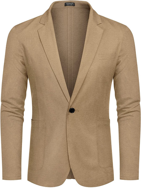 Men's Khaki Lightweight Long Sleeve Lapel Blazer