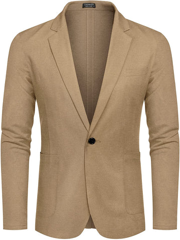 Men's Khaki Lightweight Long Sleeve Lapel Blazer