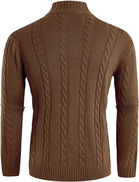 Winter Brown Stand Collar Long Sleeve Fit Sweater with Pockets