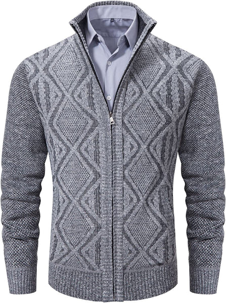 Men's Light Grey Slim Fit Sweater Knitted Cardigan with Pockets