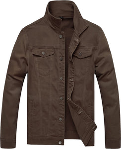 Classic Single-Breasted Brown Men's Denim Jacket