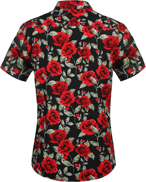 Hawaiian Black Rose Casual Button Down Short Sleeve Shirt