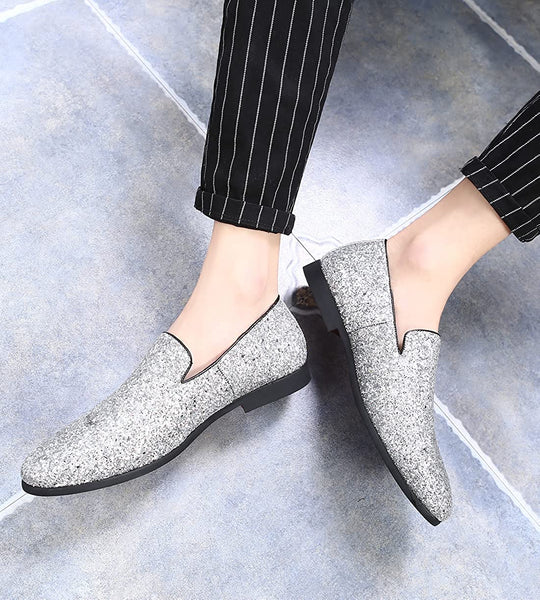 Glittered Silver Metallic Elegant Men's Loafer