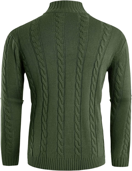 Winter Army Green Stand Collar Long Sleeve Fit Sweater with Pockets