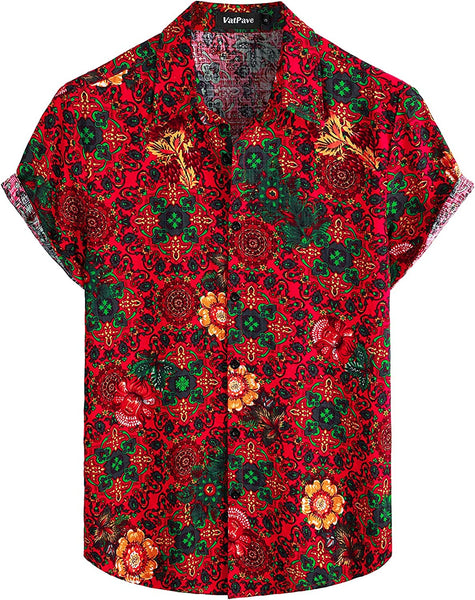 Men's Floral Orange Print Casual Short Sleeve Shirt