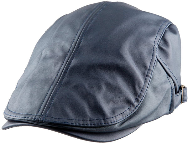 Zeist Navy Blue PU Leather Classic Newsboy Cap