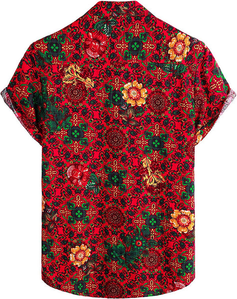 Men's Floral Orange Print Casual Short Sleeve Shirt