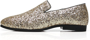 Glittered Gold Metallic Elegant Men's Loafer Dress Shoes