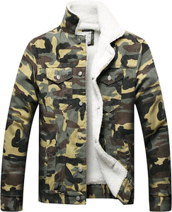 Men's Fleece Camouflage Cotton Sherpa Lined Denim Winter Jacket