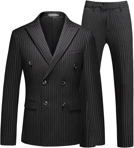 Pinstripe Black Charming 3 Piece Double Breasted Suit