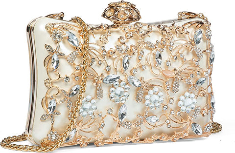 Diamond Sequined Gold Wrapped w/White Cocktail Evening Clutch Purse