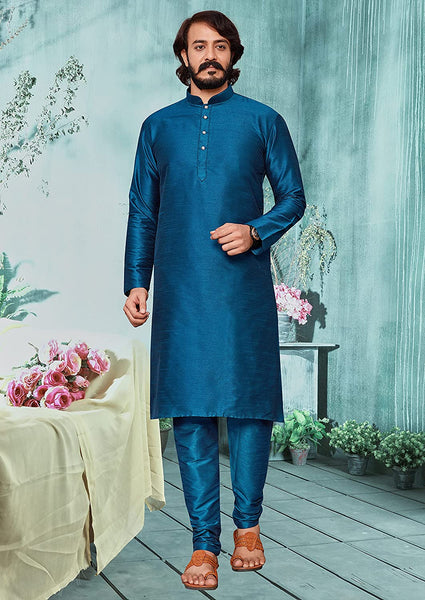 Men's Blue Kurta Pajama Set Festive Season Ethnic  Suit 2 Piece