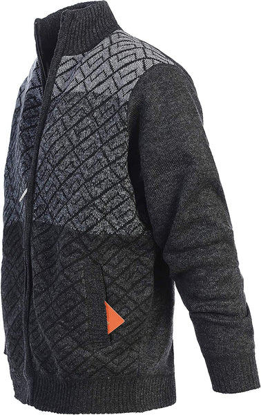 Tri-Color Charcoal High Neck Men's Sweater Jacket