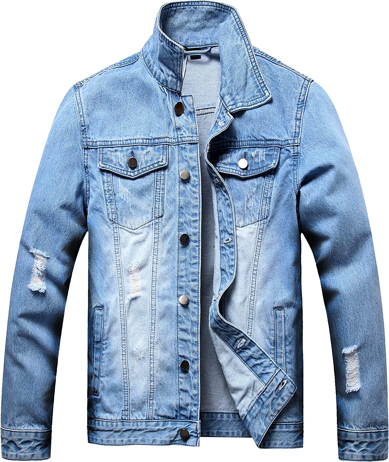 Classic Light Blue Stylish Ripped Denim Men's Jacket