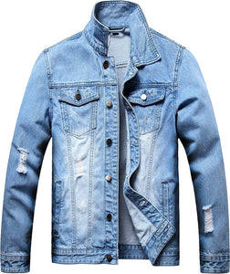 Classic Light Blue Stylish Ripped Denim Men's Jacket