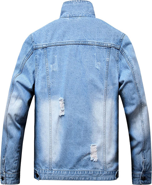 Classic Light Blue Stylish Ripped Denim Men's Jacket