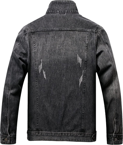 Classic Black Stylish Ripped Denim Men's Jacket