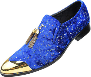 Gold Tassel Royal Blue Velvet Men's Tuxedo Shoes