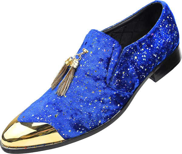 Gold Tassel Royal Blue Velvet Men's Tuxedo Shoes